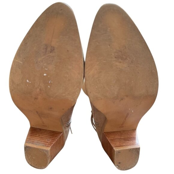 Rebecca Minkoff Tan Suede Heeled Western Ankle Boots Side Zip Boho Neutral 8.5 - Picture 8 of 11